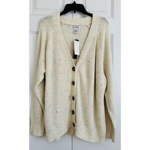 HASTING & SMITH SWEATER CARDIGAN PLUS SIZE 2X SPECKLED BEIGE KNIT POLYESTER/COTT